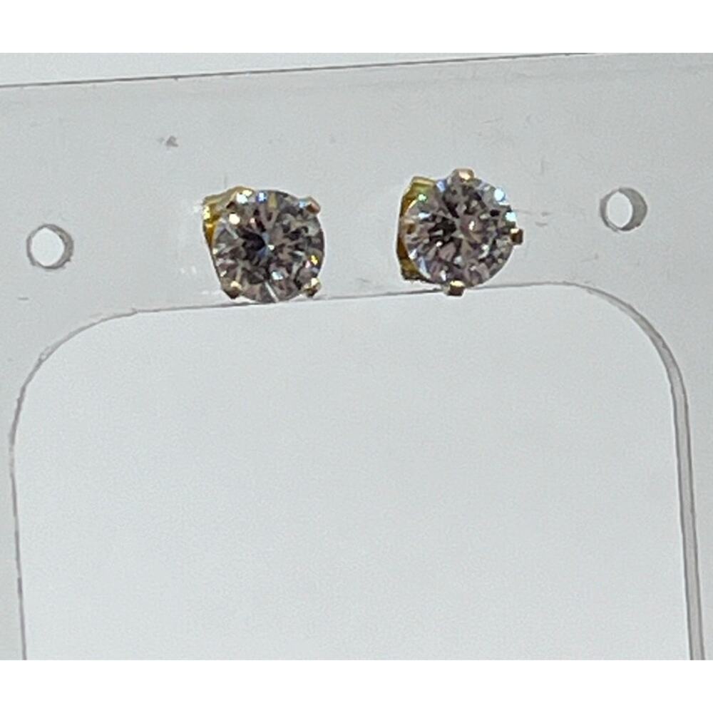 DRT 14K Yellow Gold 5 mm Solitaire‎ Round Prong 1.00 ctw CZ Stud Earring